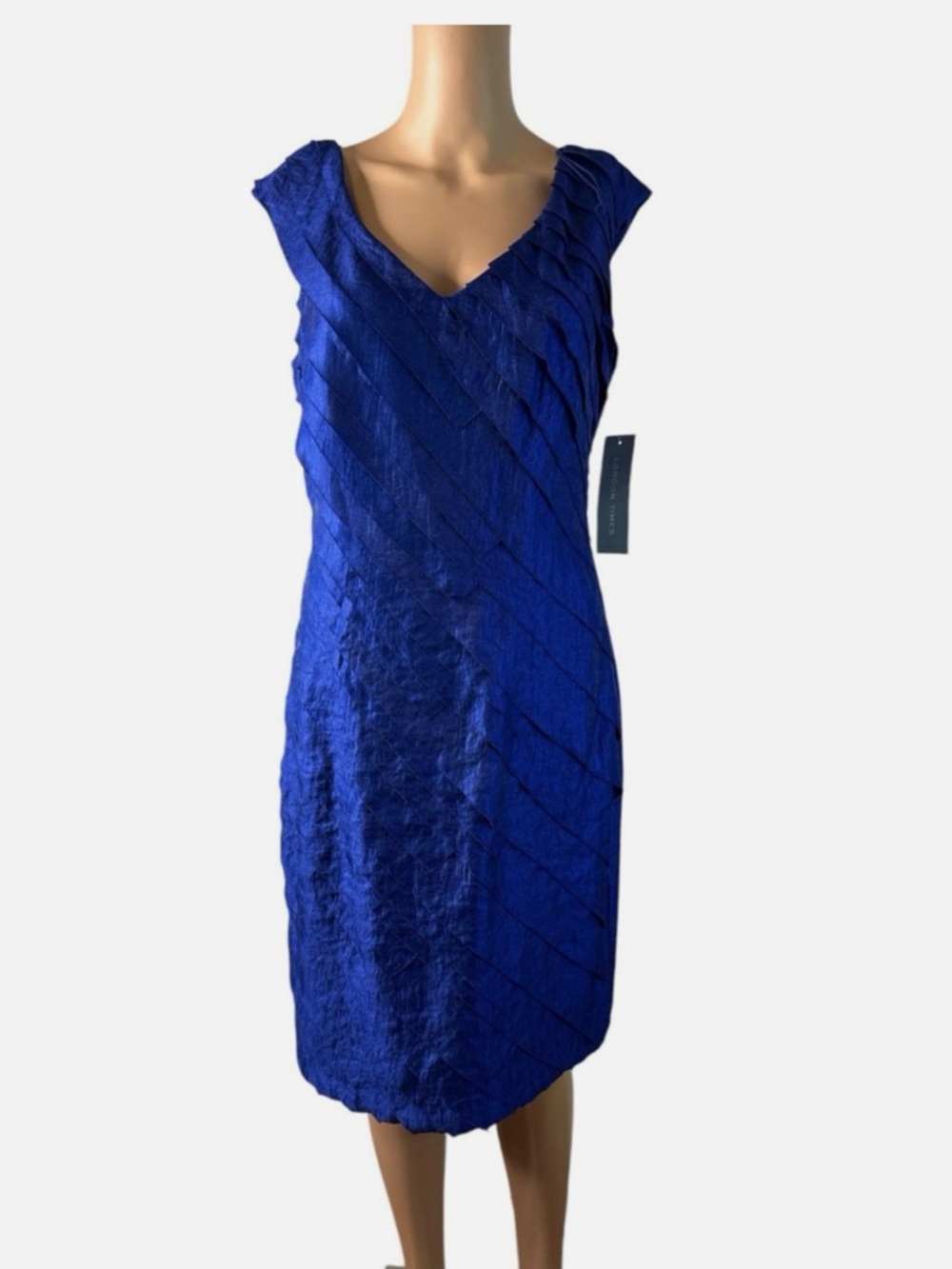 London Times Fashion Royal Blue Cap Sleeve Ruched Cocktail Dress Size 12